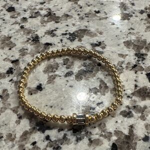 BaubleBar Gold Beaded Bracelet with Aquamarine Gemstone